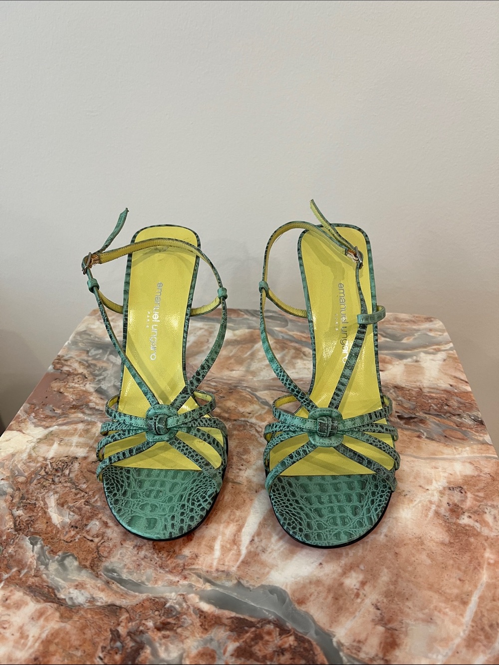 Emanuel Ungaro Green Croc-Embossed Strappy Sandals - new without tags